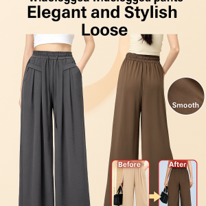 Womens Wide Leg Pants Ice Silk or Pleated Casual Pants