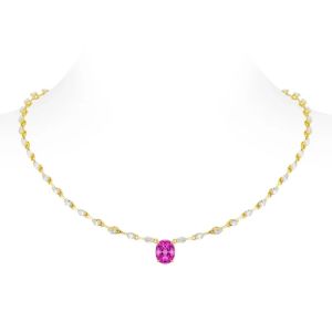 BELLUX 925 Sterling Silver Gold-Plated Oval Shaped Rose Pink Synthetic Zircon Necklace Link Chain Luxury Elegant Party Jewelry