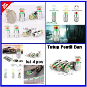 4pcs Tutup Pentil Mobil Variasi Dengan Indikator Tekanan Angin Bisa Untuk Motor Sepeda SM ACC