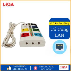 Ổ cắm điện đa năng dây 3mx3 LIOA 6OFFICE-3W có mạch chống sét đánh mạng internet và điện thoại (màu trắng) - Hàng chính hãng