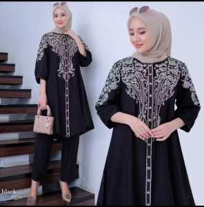 Desika Fashion Berlinda Set Bahan Cringkle Airflow Mix Bordir Mewah Elegant Kekinian One Set Wanita