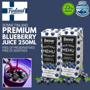 Bonne Finland Wild Bilberry Juice 250ml | Antioxidant On-The-Go Finnish Juice | No Preservatives No Artificial Additives Halal