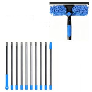 SDFBN ไม้ปัดฝุ่นยาว ไม้กวาดทำความสะอาดหน้าต่าง ซักผ้า 2 ใน 1 ทำความสะอาดด้วยผ้า ชุดล้างหน้าต่าง หลายฟังก์ชัน แมงมุมสูง ไม้ปัดฝุ่นเพดาน สำหรับกระจกในร่มและกลางแจ้ง