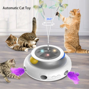 3 in 1 Smart Cat Toy Automatic Rotating Cat Toy with Auto Butterfly and Feather and Fun Ball Electronic Interactive Pet Toy Accessories