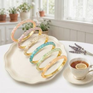 JPTD Enamel Floral Vintage Cloisonne Bangle Colorful Traditional Womens Hand Bracelet Dainty Classic Chinese Flower Bangle Ladies