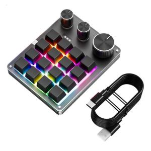One Handed Macro Programmable Keypad Mini 16-Key 3 Knobs Hotswap Mechanical Gaming Keyboard Blue Switch for Office