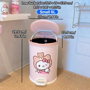 Sanrio HelloKitty MyMelody Silent StepOn Trash Can With Lid Household Bathroom Waste Storage Bin Kitchen Girls Room Waste Bucket2026