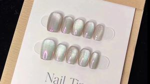 [HANDMADE]Artificial Nail New Colorful Cat Eye Contrasting Color Shining Phototpy Nails Reusable and Removable Nails