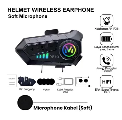 Matei COD Y10 Headset Bluetooth 5.3 Wireless Motorcycle Helmet Tahan Air IPX6 Komunikasi Hands-Free