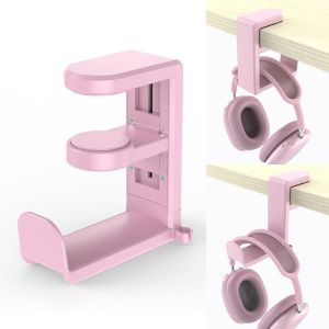 360 Degree Rotating Headphone Stand Holder Adjustable Clamp-On Headphone Holder with Cable Organizer for Computer