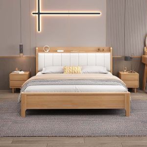 【Free Shipping】Leather And Wooden Bed Frame SingleSuper SingleQueenKing Size Bed frame With Mattress Wooden Bed frame