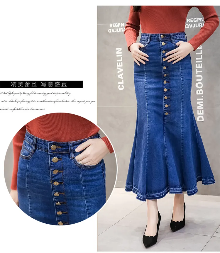 z673ogdee0 Summer Fashion 2020 New Denim Skirt Women Hip Fishtail Skirt Big Hem Breasted Long Slim Jeans Skirt for Women Ladies Lazada