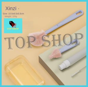 TOP SHOP 5-piece set  Portable Bottle Brush Set Baby Silicone Portable Bottle Brush Set Baby Bottle Cleaning Brush Cleaning Brush Travel Bag Storage