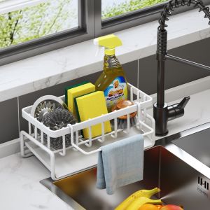 【SunnySpace】ชั้นวางสบู่ ชั้นเก็บฟองน้ำ ตะกร้าสเตนเลส 304 ระบายน้ํา พร้อมก้านแขวน สําหรับอ่างล้างจาน สามสีให้คุณเลือก