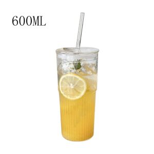 MAOMEI Transparent Glass Cup Large Capacity With Lid Drinkware Durable Heat Resistant Straw Cup Breakfast