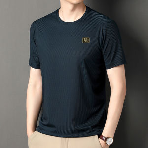 Mens ice silk stretch round neck shortsleeved summer thin tops dad Tshirt