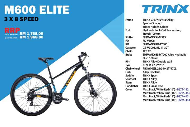 TRINX BIKE M600 ELITE MTB 27.5 24 SPEED Lazada