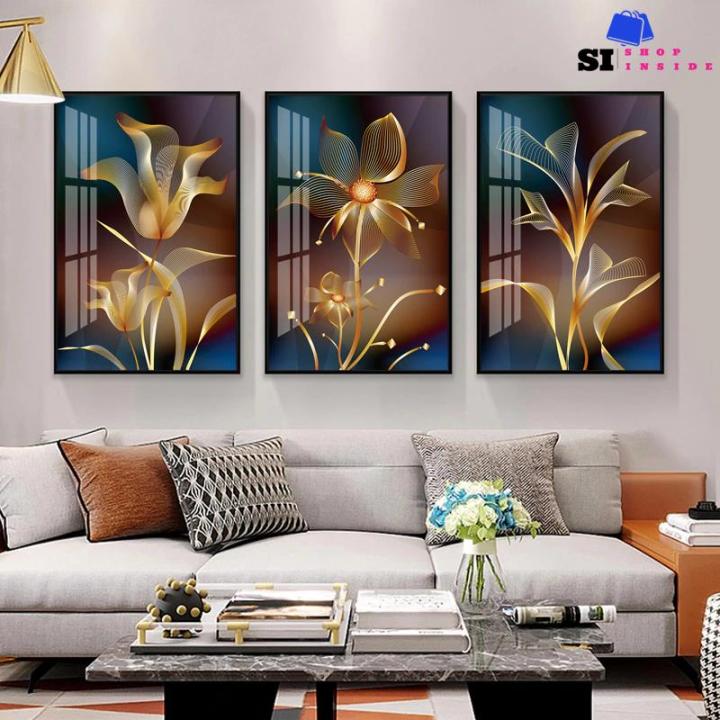 H40*W30cmAbstract Black Golden Flower frame Poster Nordic Art Plant ...