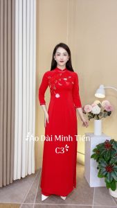 Áo Dài Lụa Mỹ Cao Cấp Họa Tiết Đính Kết Thủ Công Tỉ Mỉ - Mã C3