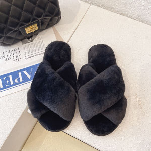 ET Rabbit fur Korean fashion plush slippers for women‘s indoor slipper