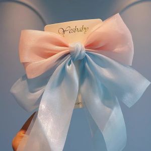 Daimeishu  Kẹp tóc nơ bằng vải satin thanh lịch với ruy băng dài-Phụ kiện tóc phong cách Hàn Quốc ngọt ngào cho nữ