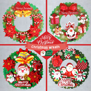 Christmas Door Decor Paper Christmas Hanging Xmas Wreath Indoor Decorative Ornaments Hanging Xmas Wreath Doorplate