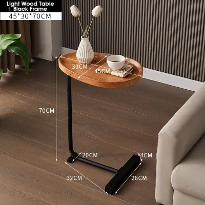 ODOROKU Round C Shaped End Snack Side Table Slide Under Couch with Marble Wood Top for Sofa Coffee Laptop Living Room Bedroom Small Space