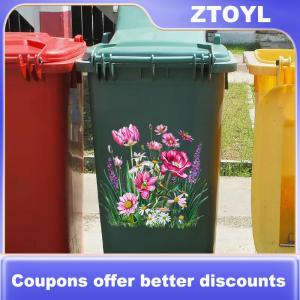 【ZTOYL】 Sunflower Trash Can Stickers Floral Wheel Trash Can Stickers Self-Adhesive Waterproof PVC Decals For Walls Bathroom Home Decor