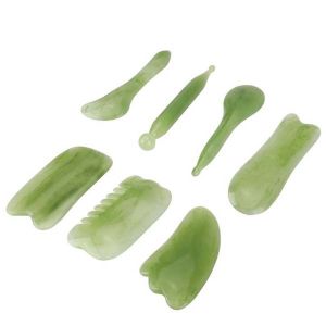 GUAIP 7Pcs Girls Face Quartz Natural Resin Emerald Green Massager Beauty Tools Beeswax Board Gua Sha Boards Set