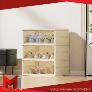 MallMainan-C1080 Kotak Sepatu Susun Lipat Transparan Anti Debu Rak Serbaguna / Lemari Sepatu Tingkat