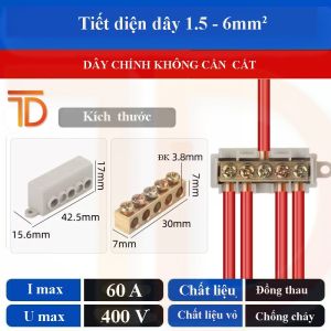 Đầu nối dây điện chữ T cút nối dây điện rẽ nhánh nhanh Có Ốc Siết Nhiều Kích Thước 1-120mm²