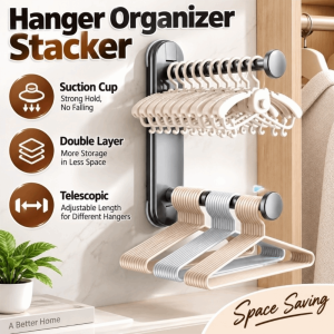 PARKOUR Suction Cup Hanger Organizer Stacker Double Layer Telescopic Clothes Hanger Storage Multi Functional Non Marking Clothes Rack Organizer Home Use