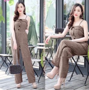 HFF - VL - Jumpsuit Wanita Terbaru Modern / Overal Wanita Dewasa / Jumpsuit Wanita Panjang Kotak-kotak / Jumpsuit Wanita Viral Trend / Pakaian Wanita Model Terbaru / Baju Wanita Terusan / Baju OOTD Kekinian / Fashion Wanita Korea / Js Bangkok / VL02