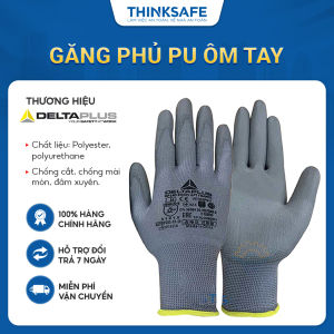 Găng tay lao động Deltaplus VE702PG phủ PU chống cắt chống dầu Bao tay lao động ôm tay thao tác chính xác -Thinksafe