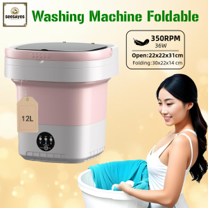 Portable Foldarable Washing Machine 3 smart Modes Mini Washer 12L/52L Capacity Blue Light & Detachable Basket