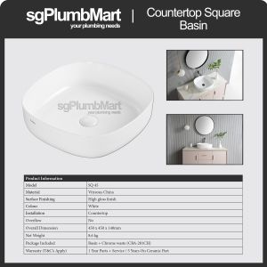 Rubine x sgPlumbMart SQ 45 Countertop Ceramic Basin 450x450x140mm Toilet Bathroom Basin Table Top Basin