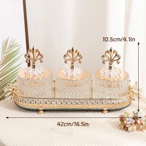 Toples Kaca Toples Lebaran Hari Raya Gold Amber Metal Glass Candy Jar with Lid Decorative Jar