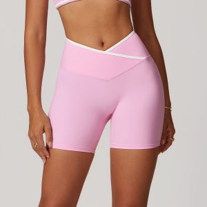 Zechuang Cross-Waist Yoga Shorts Tight-Fitting Barely-There Feel Peach Butt-Lifting Sports Shorts for Women Suitable for Outdoor Wear and Fitness 8843