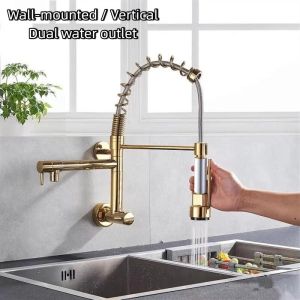 GLOBECART High Pressure Kitchen Spring Faucet Stainless Double Output Sink Faucet 360° Rotating /Cold Faucets Vegetable Washing