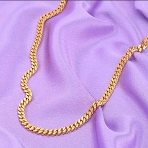 Flat Curb Chain Necklace 24K Gold Plated Zhulian