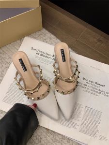 Popular Rivet-Free High-Heeled Shoes For Women Closed-Toe Mules For Outdoor Wear Fashionable 2026 Pointed-Toe Sandals With Chunky Heels
