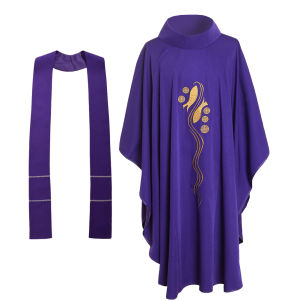 Catholic Clergy Robe Chasuble Vestments Priest Gold Fish Embroidered With Stole