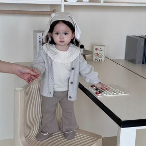 Girls collared lace doll shirt and pants set Korean style childrens clothing stylish spring outfit for baby girls