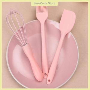 [PureZone] 3PCS SET Silicone Baking Set Cake Cream Spatula Scraper Kitchen Household Egg Whisk Barbecue Oil Brush Gadget Kitchen Supplies
