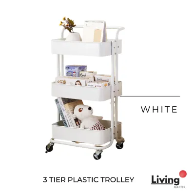 Livingmaster Trolley with Wheels Kitchen/ Office Storage Rack Storage Trolley Carbon Steel Handle