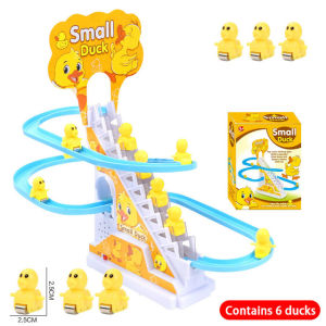SKISOPGO Mini Duck Climbing Stairs Track Toys Cute Funny Animal Inertia One Push Sliding Electric Track Childrens Electronic Light Music Educational Toy Mainan Budak Viral Baby Toys玩具