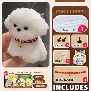 JECT Plush Fuzzy Wire DIY Puppy With Eyes Nose Material Set 15mm x 1m Coral Fleece Thick Twist Stick Tutorial Kids Toy