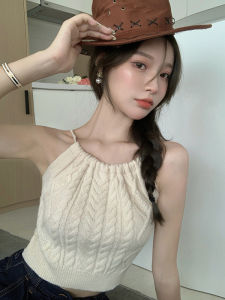 LUCKIN STORE Áo Ba Lỗ Dệt Kim Cho Nữ Áo Hai Dây Áo Ba Lỗ Cổ Yếm Nóng Bỏng Đa Năng Áo Mùa Hè Mới 2025