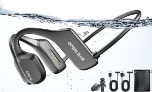 Bone Conduction Headphones Waterproof Swimming Headphones with Built-in MP3 Player 16G Memory Bluetooth 5.3 Open Ear Headset for Underwater Running Cycling and More Activities (Open Black)