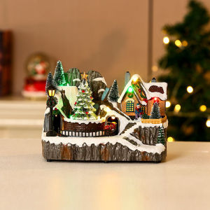 22CM 2025 Christmas Village Christmas Lights With Music Rotating Music Box decoration for kitchen Christmas Gift